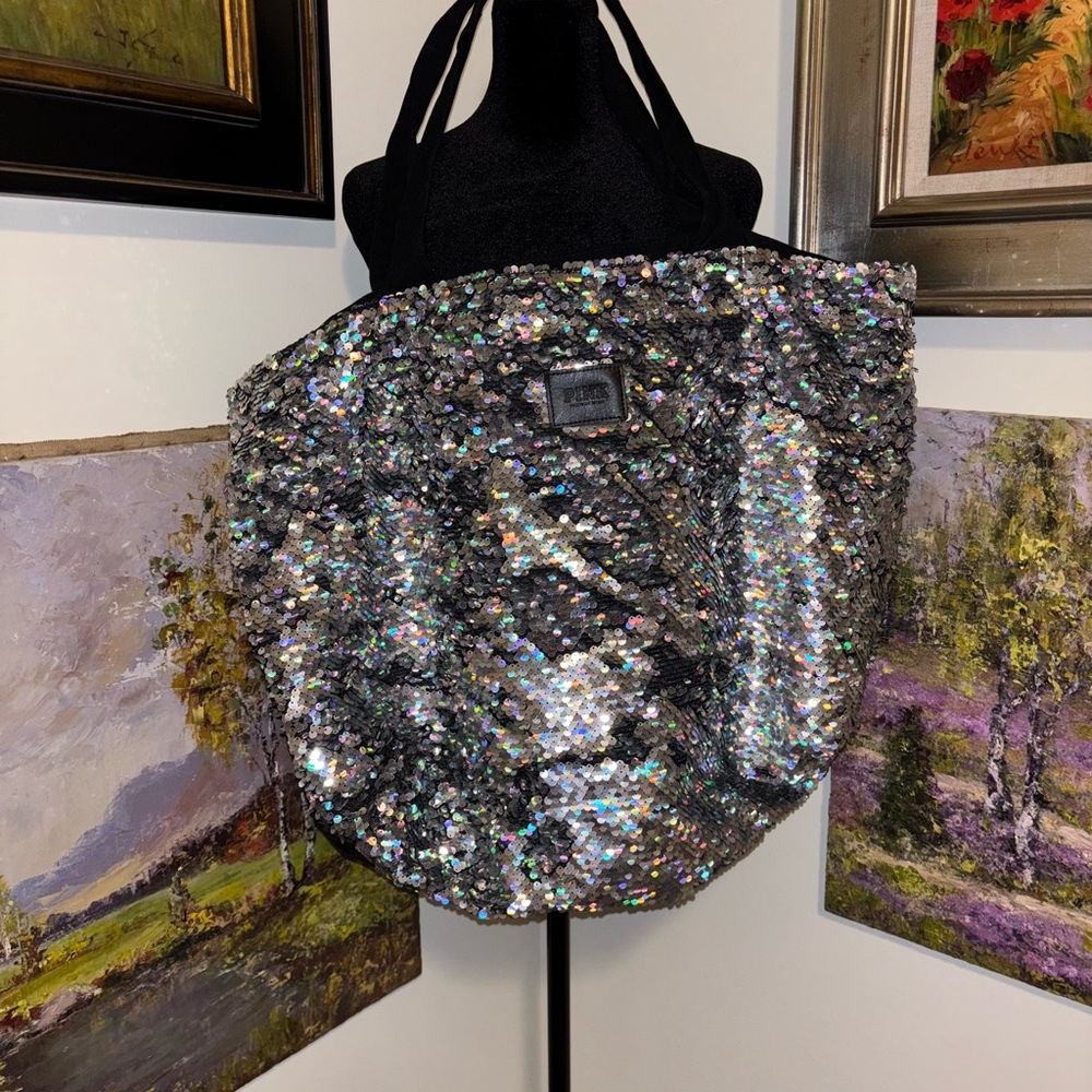 PINK Victoria's Secret Silver Sequin Tote Bag